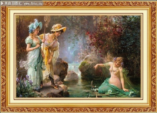 宫廷花园美女沐浴油画
