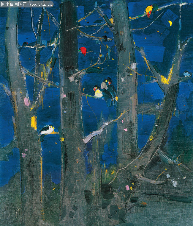 吴冠中 鸟宿池边树 油画图片