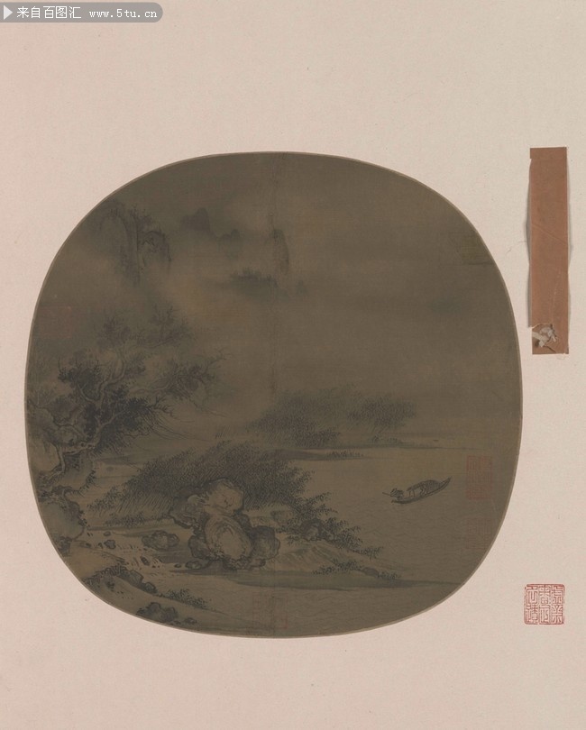 宋佚名风雨归舟图山水人物