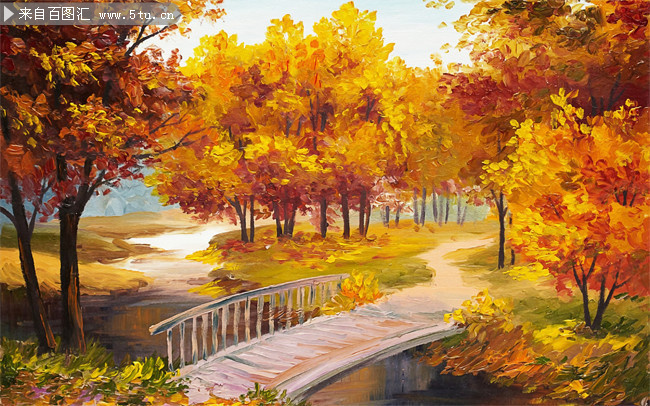 秋天风景油画装饰图片素材