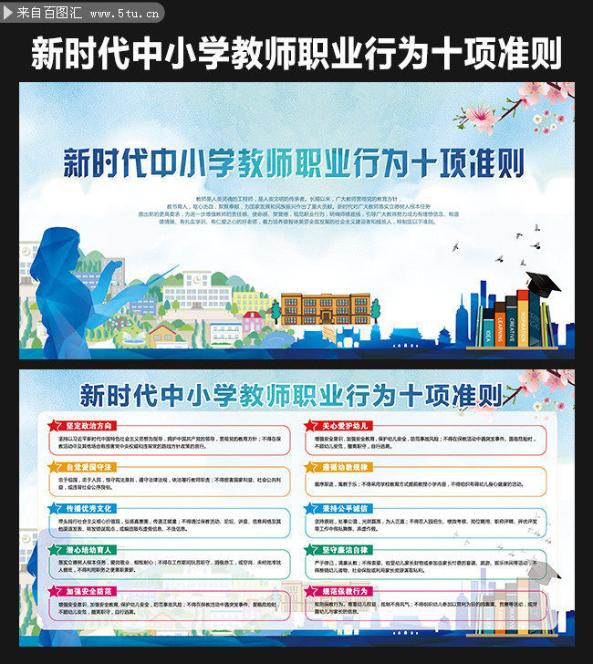 图解新时代中小学教师职业行为十项目准则板报