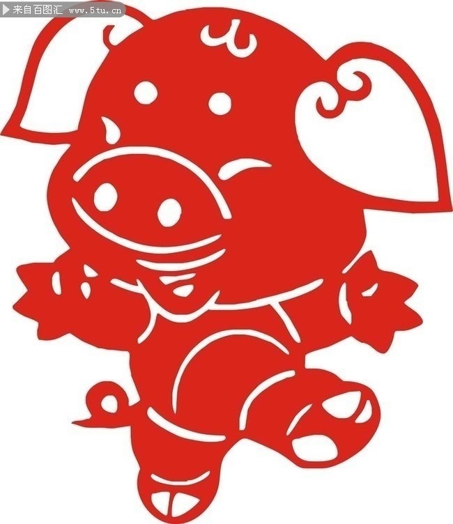 卡通猪剪纸矢量图片