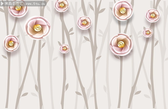 花开富贵玫瑰花3D墙贴图片
