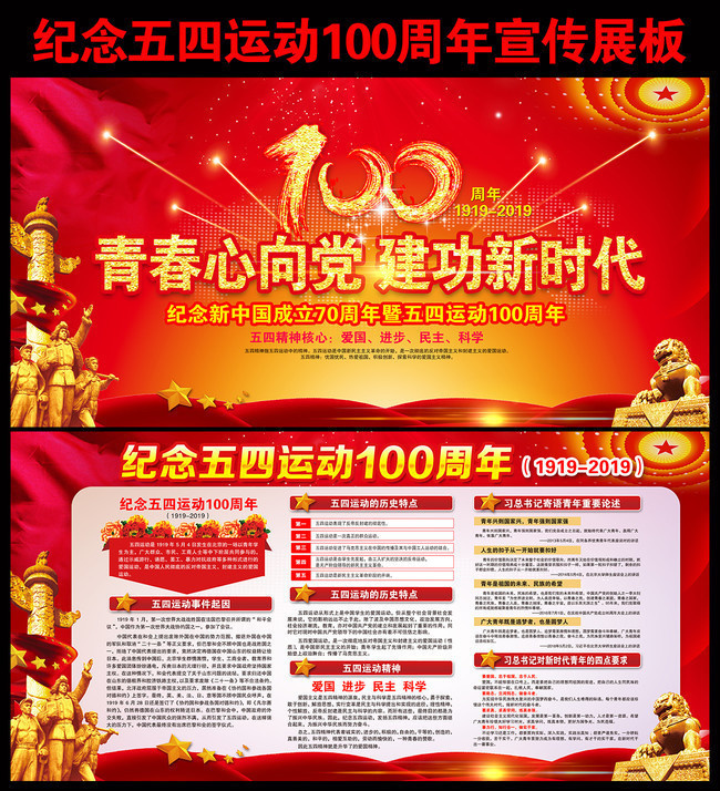 校团委纪念五四运动100周年展板素材