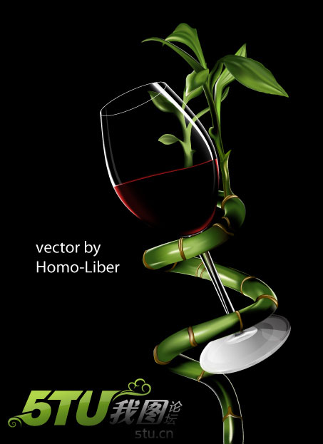 质感惊人的AI__水竹与红酒杯 - 矢量素材下载 