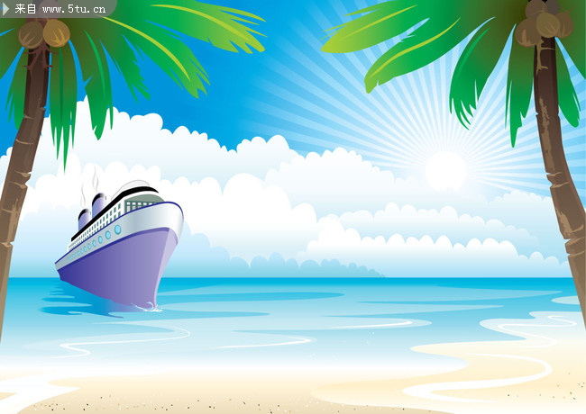 大海游艇_自然景观_风景背景_矢量素材_百图