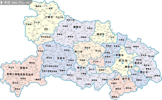 湖北省内市区分布地图_地图集_交通地理_矢量
