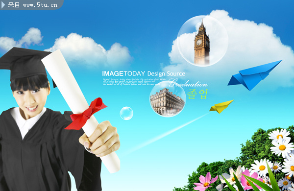 毕业生飞跃梦想_分层人物_psd分层素材_百图