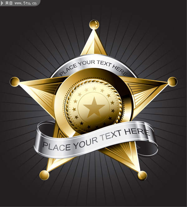 金属质感盾牌五角星丝带矢量素材