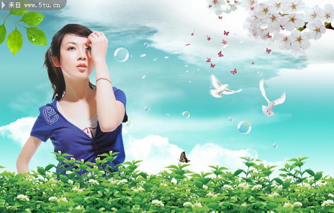 夏天风景与时尚美女_女人_分层人物_psd分层