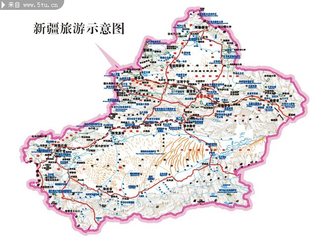 新疆旅游地图_地图集_交通地理_矢量素材_百