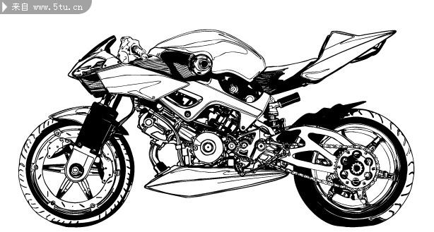 摩托车线描矢量图 - 最新与原创矢量素材发布区