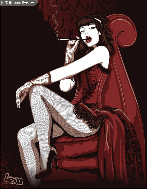 个性抽烟的女人_女人_矢量人物_矢量素材_百