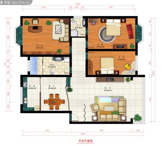 三房一厅平面图
