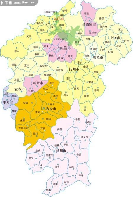 江西省地图矢量素材 江西各市县地图