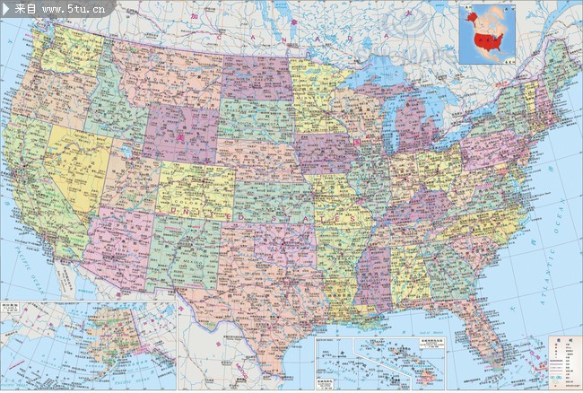 美国地图全图中文版 the united states map _地图_交通工具_稀有高精图片素材_百图汇