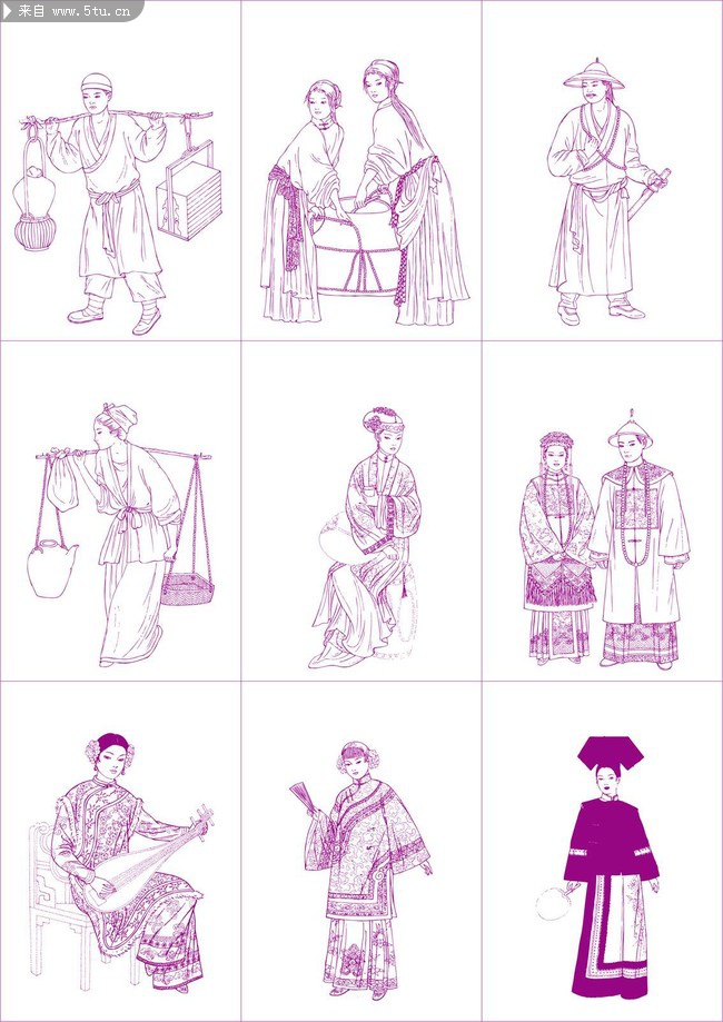 <em>古代</em>人物线描图 手绘人物图稿_其它人物_矢量