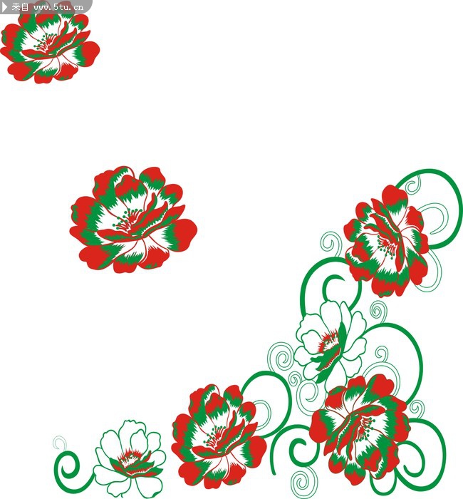 牡丹矢量图 牡丹花十字绣图案_鲜花花朵_矢量