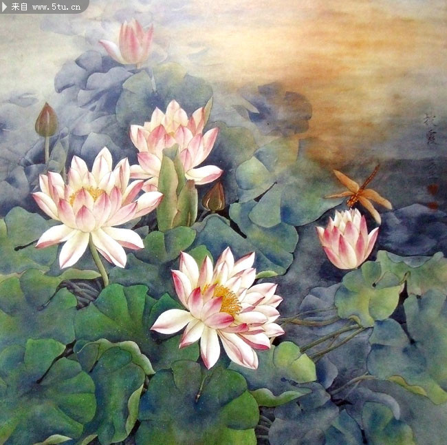 工笔荷花图片 荷花装饰画素材_古代绘画_书画