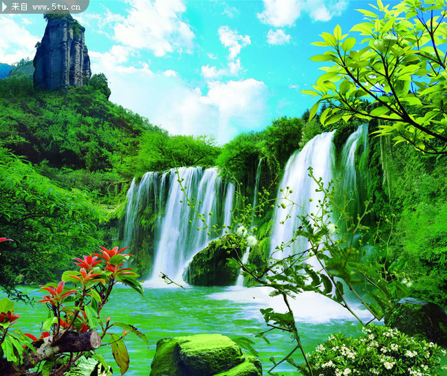 瀑布风景装饰画 大自然美景图片
