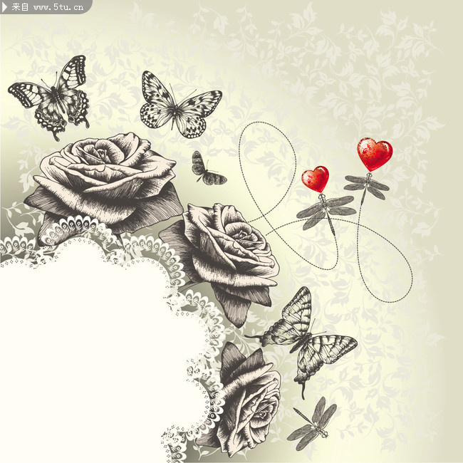 玫瑰边框素材 玫瑰花素描画_情人节_节日喜庆