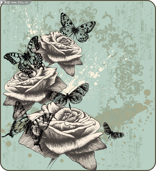 玫瑰边框素材 玫瑰花素描画_情人节_节日喜庆