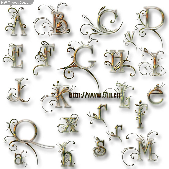 26个花式大小写字母ps笔刷 - 字体|笔刷|滤镜|插