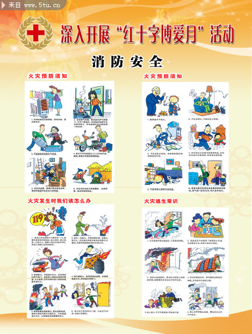 消防安全知识挂图 火灾预防须知卡通画_展板模