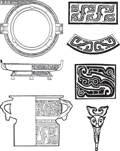 古典青铜器纹样图案矢量素材