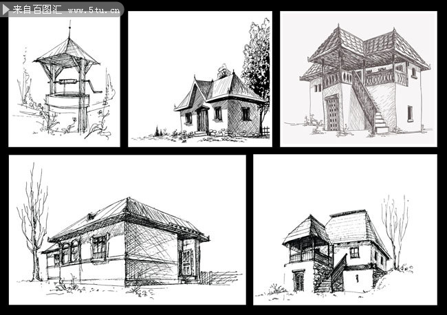 素描乡村建筑图片