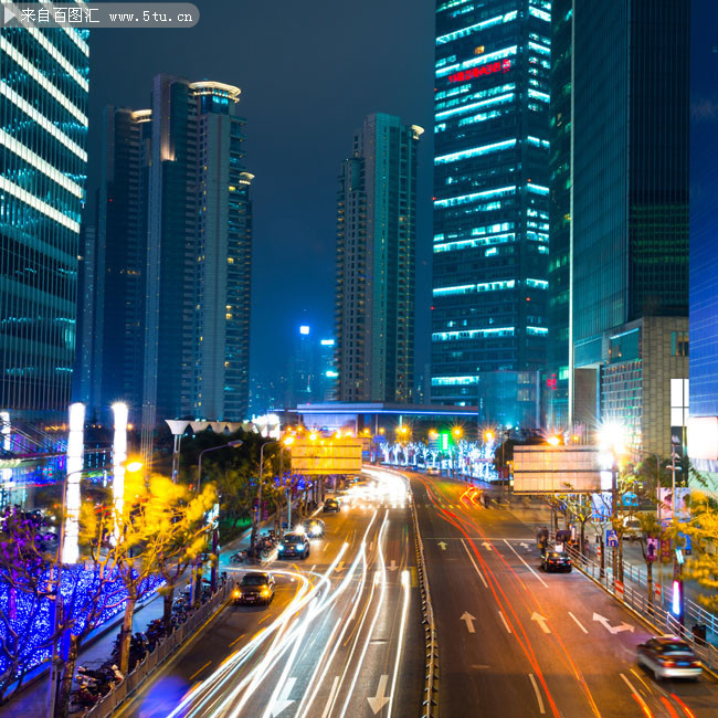 繁华城市道路交通夜景摄影高清图片素材