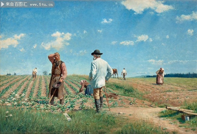 农场主与工人油画图片素材