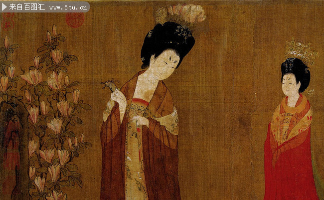 唐周昉簪花仕女图卷