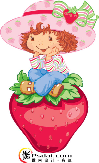 一套可爱的草莓女孩矢量11张