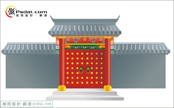 古代红色楼门建筑