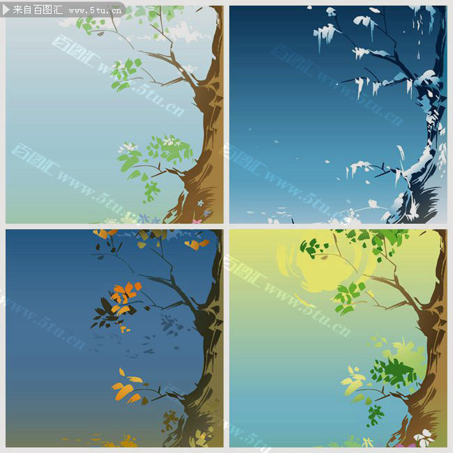 4张手绘童趣四季图片打包下载