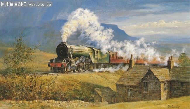 高清火车油画素材壁纸