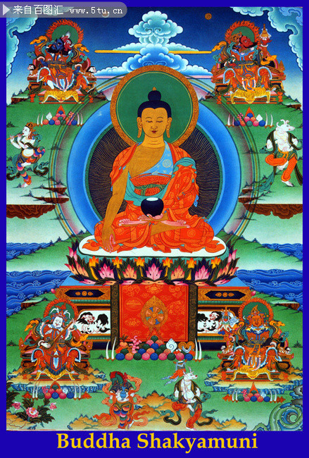佛祖与四天王唐卡高清图片