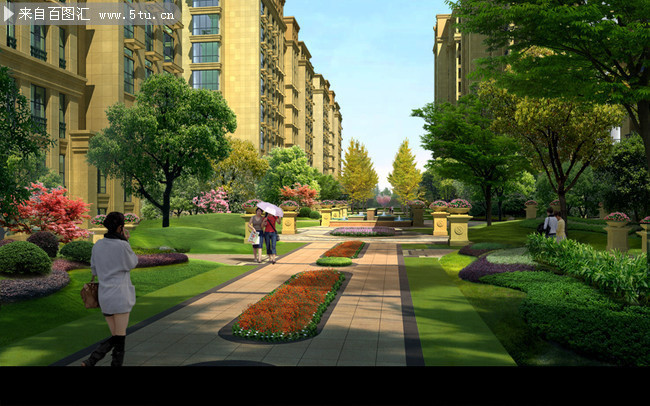 小区道路效果图psd分层素材