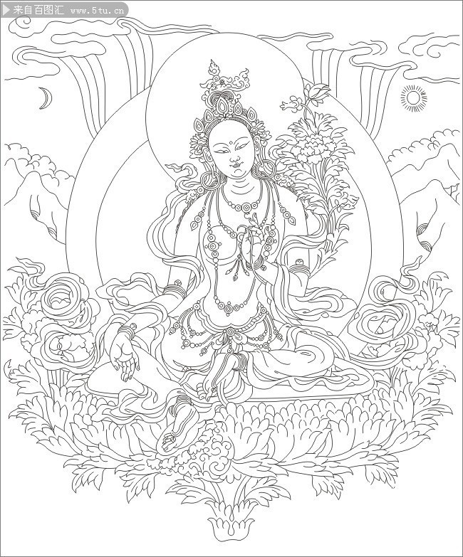 白度母白描矢量图片