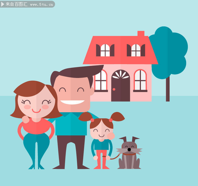 卡通三口之家矢量图