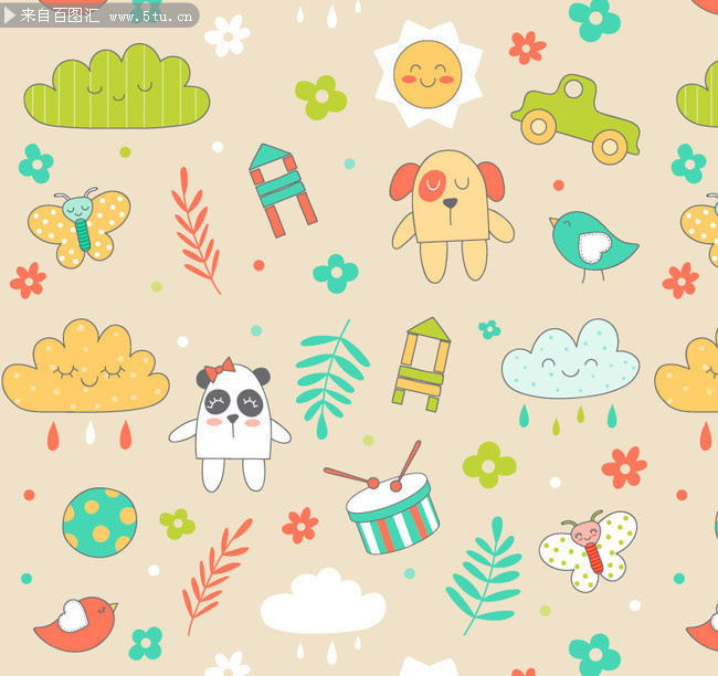 卡通动物花纹背景图片素材