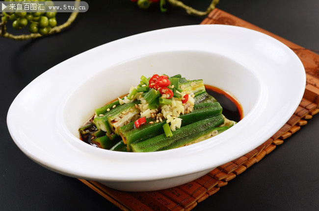 蒜末秋葵凉拌菜菜品图片素材