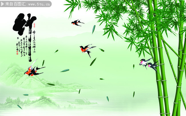 中国风竹子山水装饰图片素材