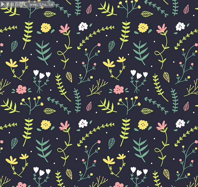 手绘植物碎花花纹矢量素材-矢量素材-百图汇设计素材