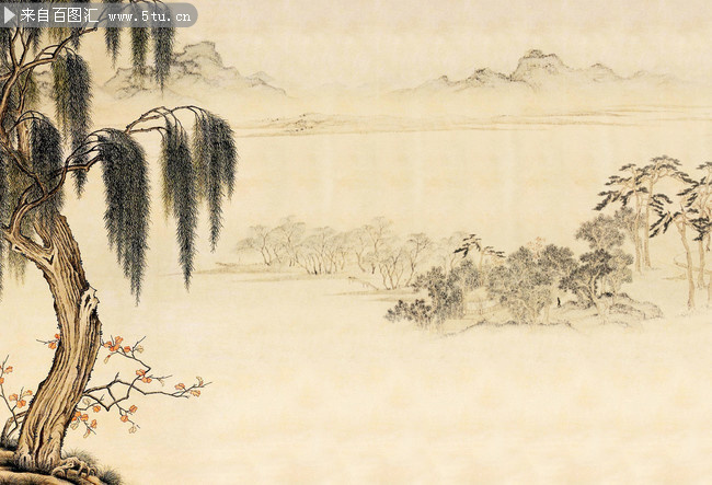 古画山水背景图片素材