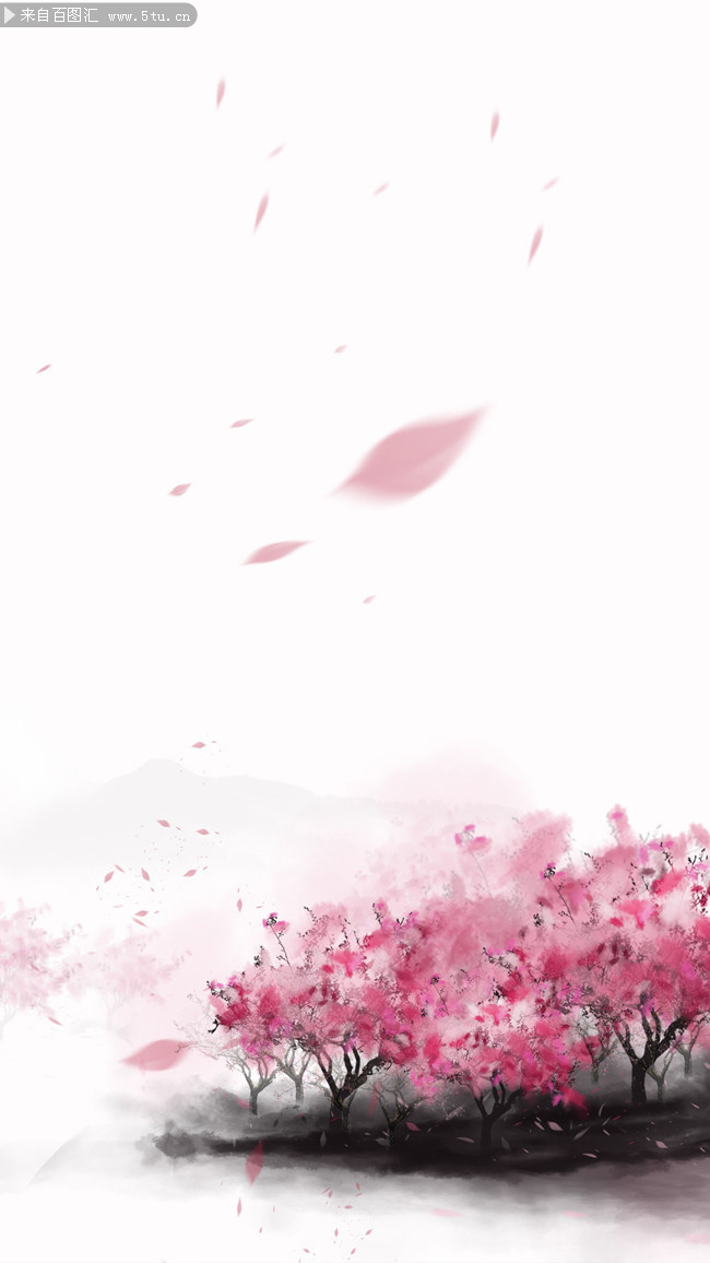 唯美桃林水墨国画背景图片