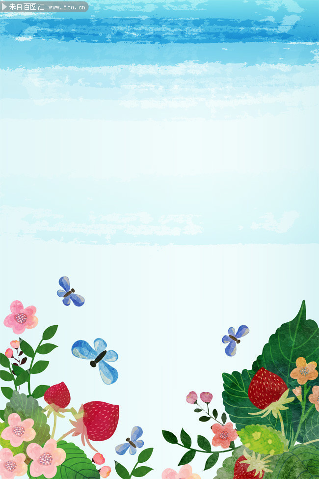 春天水彩植物背景图片素材-矢量素材-百图汇设计素材