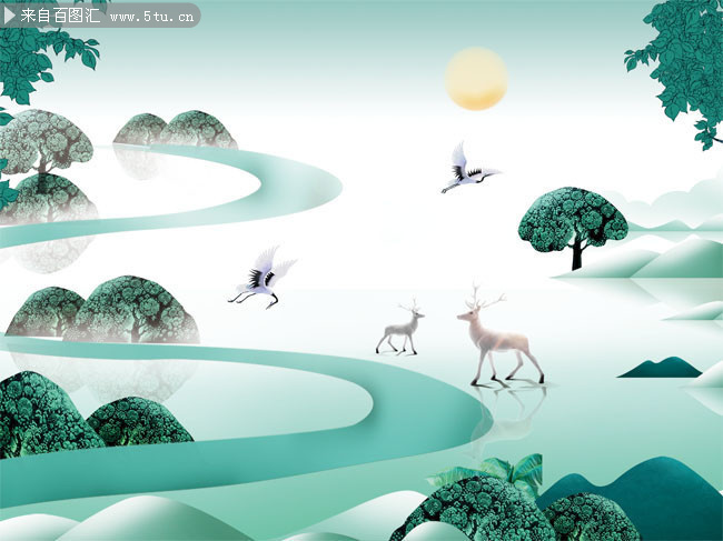 山水卡通风景插画图片