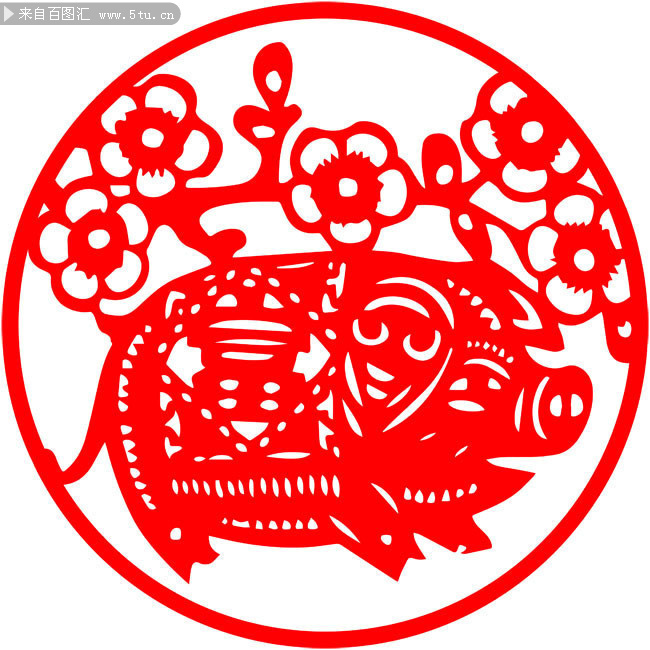 猪年窗花剪纸图案-矢量素材-百图汇设计素材